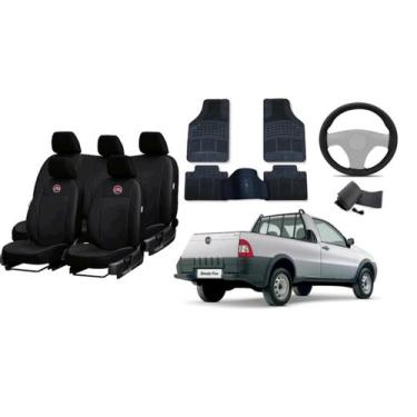 Imagem de Conjunto de Capa de Couro + Tapetes para Fiat Strada + Capa de Volante