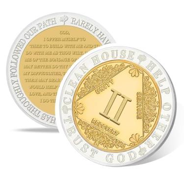 Imagem de Moeda de Sobriedade Triângulo Padrão Dourado 2 Anos - Moeda Sóbria de Afirmação - Fichas e Medalhões AA - Moedas AA de Recuperação de Vícios - Narcóticos Alcoólicos Anônimos Presentes de Sobriedade