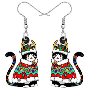 Imagem de TIZURO Brincos de Natal de acrílico divertidos chifres de alce gato laço de desenho animado gatinho animais de estimação joias novidade para mulheres, pingentes de Natal, presentes de inverno, Medium,