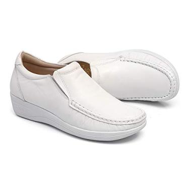 Imagem de Sapato Feminino Confort Couro Forrada Sola Anabela 80 (Branco, BR, Adulto, Numérico, 38)