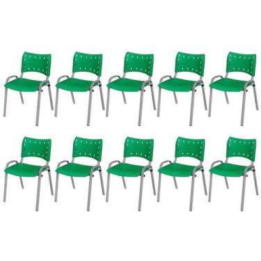 Imagem de Cadeira Iso Base Cinza Escola, Escritório Verde Kit 10 Un - LAURALAN M