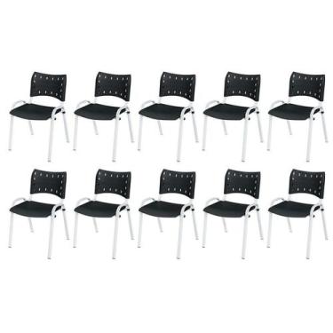 Imagem de Cadeira Iso Base Branco Escola, Escritório Preto Kit 10 Un - LAURALAN 