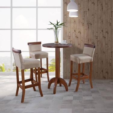 Imagem de Kit Mesa Bistrô Redonda com Banquetas Alta Diamantina em Madeira Maciça Imbuia Linho Bege M58 RMI