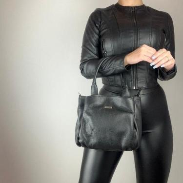 Imagem de Bolsa recuo em couro legítimo b.659, Preto