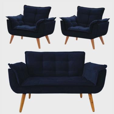 Imagem de Conjunto De Poltronas 2 Opalas E 1 Namoradeira Azul Marinho - alto padrão