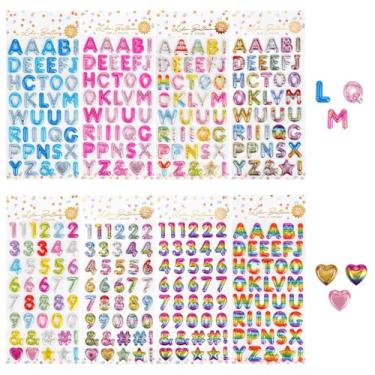 Imagem de 8 folhas, 320 peças, adesivos 3D fofos, números, alfabeto, autoadesivos, adesivos de letras com glitter, adesivos 3D coloridos para scrapbook, calendário, artesanato DIY