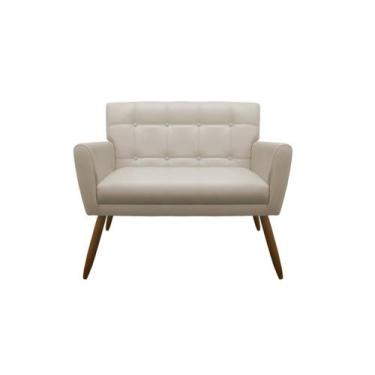 Imagem de Namoradeira Decorativa Onix Couro Bege 2 Lugares Pés Madeira Ms Decor 