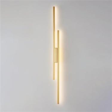 Imagem de Luminária de parede LED linear de tira longa, corpo de latão e cúpula de silicone, arandela nórdica, luminária de parede interna para quarto e sala de estar (dourada, 10