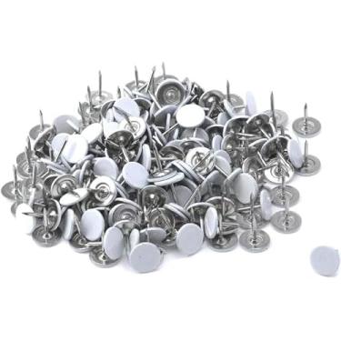 Imagem de 100 tachinhas brancas planas arredondadas 11 mm C 13 mm/13 mm pinos decorativos para casa/escritório para quadro de avisos, quadro de avisos/pregos de mapa, adesivos e fixadores