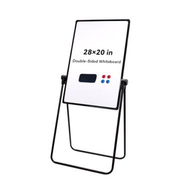 Imagem de Betorcy Quadro branco magnético com suporte, quadro duplo apagável a seco de 71 x 50 cm, cavalete flipchart ajustável em altura, quadro branco dobrável portátil em U para sala de aula, casa, escola,