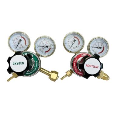 Imagem de KOLENSA Dois calibres de gás de soldagem, oxigênio (CGA-540) acetileno (CGA-510) Combo de reguladores (2 peças), liga de zinco totalmente de latão compatível com a série Victor Harris Torch Cutting