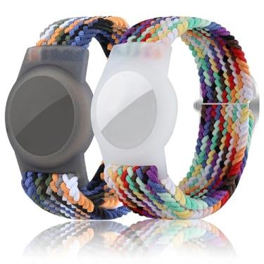 Imagem de Pacote com 2 pulseiras infantis compatíveis com AirTag, suporte de rastreador infantil GPS para Apple Air Tag, pulseira de relógio de nylon ajustável antiperda 2022 para crianças e idosos