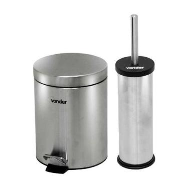 Imagem de Lixeira redonda 5 litros inox cinza com escova vonder