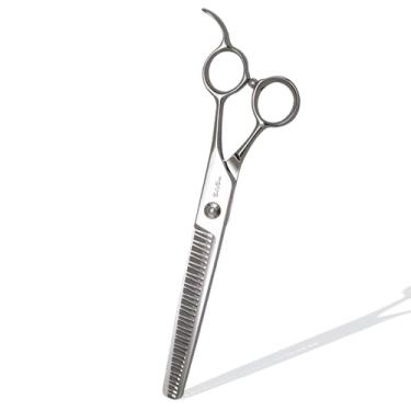 Imagem de 7 polegadas profissionais 34 dentes de afinamento tesouras para cães gatos animais de estimação tesouras, ATS-314 tesouras de aço para cães grooming chunker, 55% taxa de afinamento