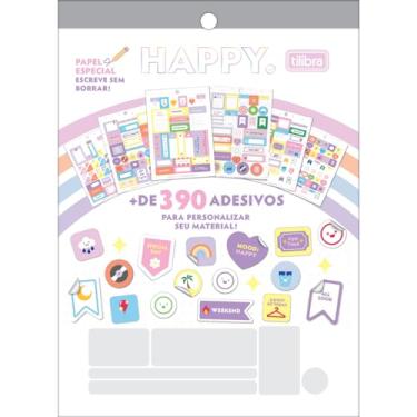 Imagem de Tilibra - Bloco de Adesivos Decorados para Planners Happy 12 Folhas, Formato: 152mm x 211mm
