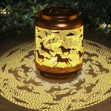 Imagem de Presentes para amantes de cavalos para mulheres, mãe, vovó, lanterna solar de cavalo ao ar livre, presentes de aniversário para mãe, lanternas decorativas de metal para quintal, pátio, gramado