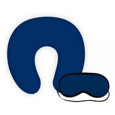 Imagem de Almofada De Pescoço Travesseiro Apoio Encosto Pescoceira para Viagens (azul+mascara)