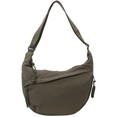 Imagem de Bolsa tiracolo de veludo cotelê de nylon trançado com vários bolsos crescente feminina e masculina bolsa de ombro, Verde A