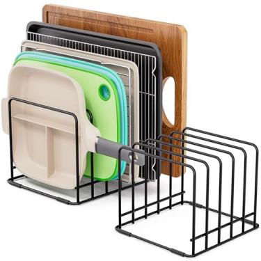 Imagem de Pacote com 2 escorredor e organizador de tábuas de corte de 5 camadas - Armazenamento e organização de cozinha para tábuas de corte, assadeiras, bandejas de metal resistente à ferrugem para bancadas