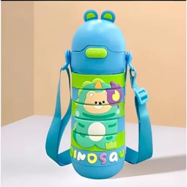 Imagem de Garrafa Infantil Interativa Quebra-Cabeça em Silicone – Azul Dinossauro Transforme a hidratação em uma aventura divertida!