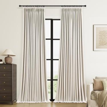 Imagem de Cortinas plissadas de linho, 100% blackout, 2 painéis, 2 conjuntos de 2 painéis para quarto, sala de estar, creme natural, isolamento térmico, cortinas pretas com ganchos, anéis, aba traseira