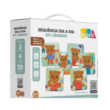 Imagem de Brinquedo Pedagógico Rotina Sequência dia a dia do ursinho de Madeira 