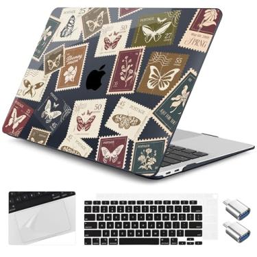 Imagem de Yebiseven Capa para MacBook Air de 13 polegadas M1 2021 2020 2019 2018 modelo A2337/A2179/A1932, capa rígida para laptop com capa de teclado e protetor de trackpad e 2 adaptadores OTG, carimbos