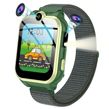 Imagem de PTHTECHUS Relógio Inteligente Para Crianças - 4 A 12 Anos, 18 Jogos De Quebra-Cabeça, 2 Câmeras, Tocador Música, Pedômetro, Alarme, Lanterna Armygreen