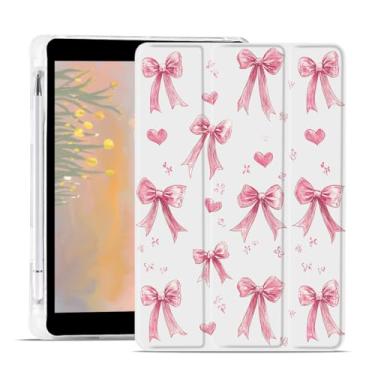 Imagem de JOYLAND Linda capa de fita de laço rosa para iPad mini 7 (A17 Pro) 2024/iPad Mini 6 2021 de 8,3 polegadas com suporte para lápis, design de laço e ativação automática, à prova de choque, suporte de