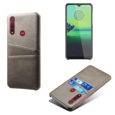 Imagem de Capas Compatível com MOTO One MACR0,tampa protetora de couro falso,design de saco de cartão com 2 fendas de cartão atrás,proteção anti-impressão digital e anti-gota-Grey