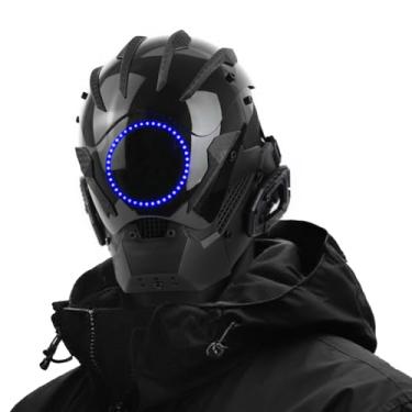 Imagem de Punk LED Mask for Men - Adjustable Strap, Neon Glow Sci-Fi Half-Helmet, DJ Rave Mask for Parties, Festivals and Cosplay (Blue)