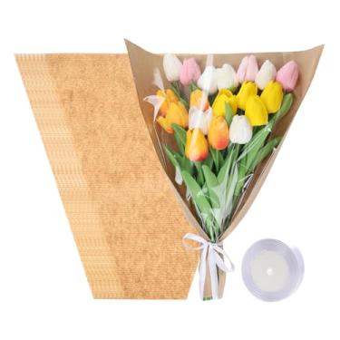 Imagem de HSONAIGEE 50 peças de papel de embrulho de buquê de flores, 30 x 37 x 9 cm, sacos de flores para buquês, mangas florais kraft com fitas para casa, dia das mães, casamento, suprimentos para bar de