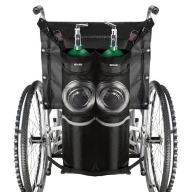 Imagem de NIHAO Suporte Para Tanque De Oxigênio Duplo Para Cadeiras De Rodas, Bolsa Para Cilindro De Oxigênio Com Zíperes Ajustáveis E Bolsos De Armazenamento De Malha, Acessório Portátil Para Cadeira De Roda
