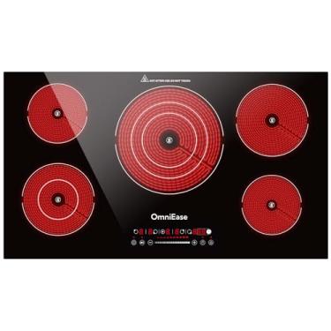 Imagem de Fogão elétrico de 91 cm, fogão elétrico OmniEase embutido com 5 bocas, fogão elétrico radiante de 91,4 cm com trava de segurança infantil, temporizador, 9 níveis de aquecimento, 9600W, 220-240V para