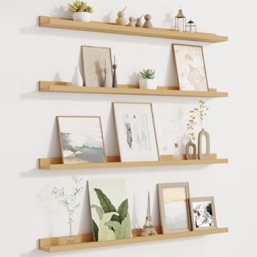 Imagem de Prateleira de borda para parede, conjunto de 4 prateleiras flutuantes, 91 cm de comprimento, prateleiras de livros de berçário para armazenamento de brinquedos, estante infantil montada na parede para