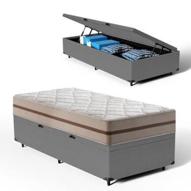 Imagem de Cama Box Baú com Colchão de Molas Ensacadas Classic Pocket Solteiro 78cm (Cinza)