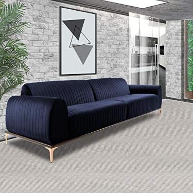 Imagem de Sofá 4 Lugares Sala de Estar Bipartido Base de Madeira Euro 260 cm Veludo Azul - Gran Belo