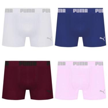 Imagem de Kit 4 Cuecas Puma Boxer Sem Costura Masculina, Branco, Azul, G