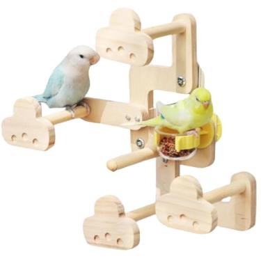 Imagem de Parquinho de madeira com 5 poleiros para papagaios, acessórios para gaiolas de pássaros, ginásios de madeira, exercício resistente para periquitos, conure, calopsita quacre, caique, papagaios pequenos