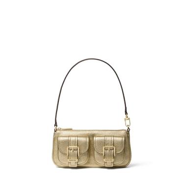 Imagem de Michael Kors Zoe pequena bolsa conversível, ferragens douradas/couro metálico em relevo/ouro pálido