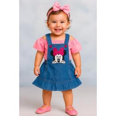Imagem de Jardineira Jeans Minnie Rosa - Joaninha Baby, 01 ANO