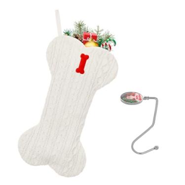 Imagem de guccde Meias de Natal personalizadas para animais de estimação com iniciais letra I osso de cachorro grande EmbroideWhite Xmas Meia monograma para decorações de família, 1 peça, branco