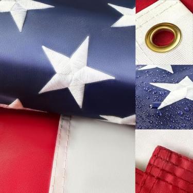 Imagem de Bandeira americana 12 x 20 cm, bandeiras americanas resistentes para o exterior com estrelas bordadas e listras costuradas, material de poliéster engrossado, bandeira dos EUA com ilhós de latão para