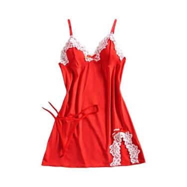 Imagem de Vestido De Dormir Elegante Rosa Com Decote Em V Para Mulheres, Camisol