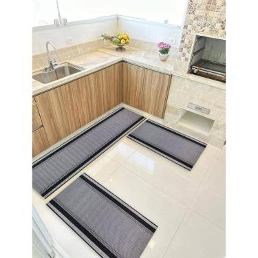 Imagem de Kit 3 Peças Ps Jogo Tapete Cozinha Largo 0,66 Antiderrapante