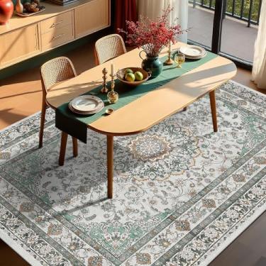 Imagem de Tapete cinza persa lavável 15 x 23 cm para sala de estar, tapete antiderrapante vintage para quarto, sala de jantar embaixo da mesa, tapete de pelo baixo, tapete floral macio (15 x 23 cinza verde)