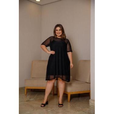 Imagem de Vestido Plus Size Alça Fina em Viscolycra e Tule - Rosana Farcait, Pre