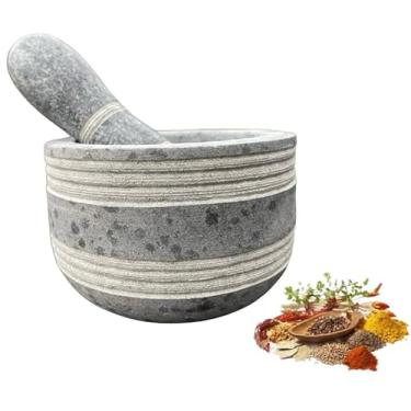 Imagem de PilãO Almofariz de Pedra SabãO para Alhos Temperos Socador Alho Grande(Almofariz,Padrão)