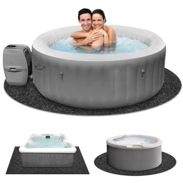 Imagem de GQFOWE Tapete redondo para banheira de hidromassagem de 90 polegadas, almofada inflável extra grande, tapete protetor de piscina acima do solo, tapete protetor de piso interno/externo