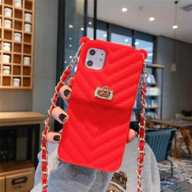 Imagem de Portátil com cordão de metal capa de telefone para iphone 11 13 14 15 pro xr xs max 12 capa carteira, vermelho, para i7 i8 se2020